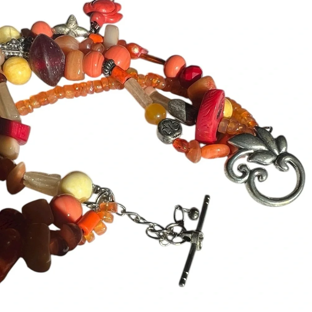 Vibrant Orange Red Yellow Beaded Multi-strand Bracelet